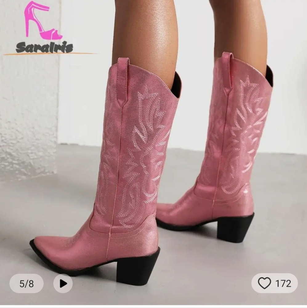 Pink shiny cowboy boots